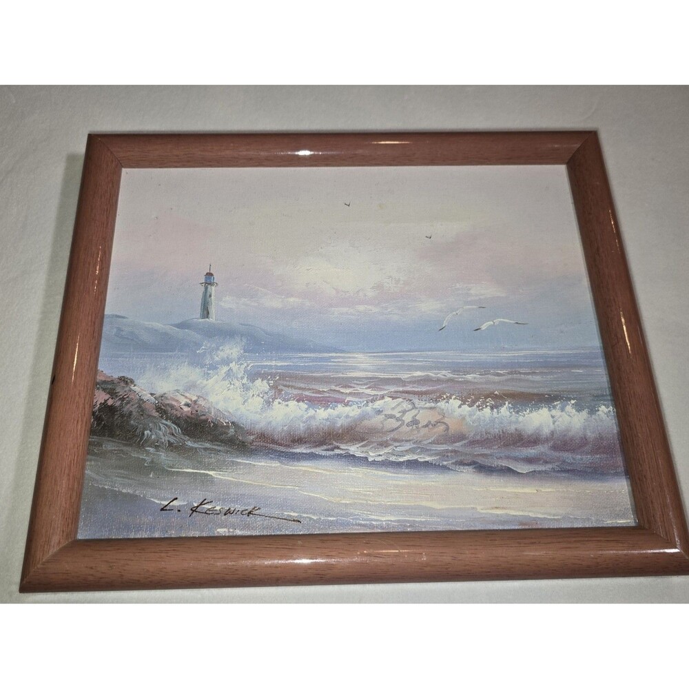 ​L. Keswick Lighthouse Oil Painting Seascape Framed Bob Kuechenberg Gallery...